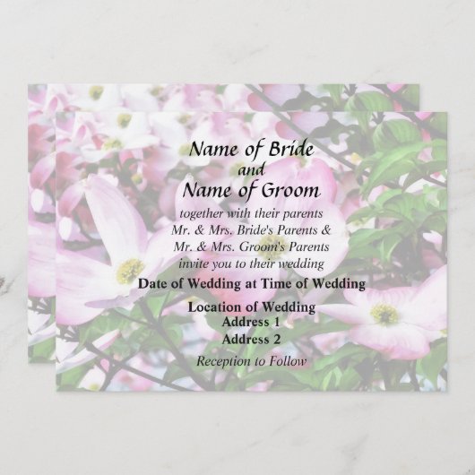 ピンクのドッグウッド結婚が商品を花開く 招待状 (正面/裏面)