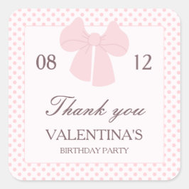 ピンクのドットとピンクの弓の女の子の誕生日 スクエアシール