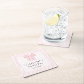 ピンクのドットとピンクの弓の女の子の誕生日 スクエアペーパーコースター (インサイチュ)