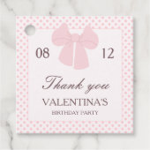 ピンクのドットとピンクの弓の女の子の誕生日 フェイバータグ (正面)