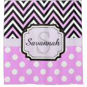 ピンクのドットと山かっこ シャワーカーテン (正面)