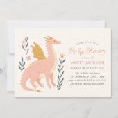 ピンクのドラゴンおとぎ話の赤ちゃんシャワー 招待状 (正面)