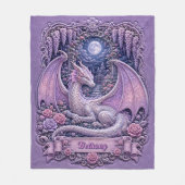 ピンクのドラゴンと月と藤の名前入り フリースブランケット (正面)