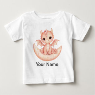 ピンクのドラゴンと月柄のオーダーメイド枕カバー ベビーTシャツ