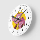 ピンクのドラゴンの丸い時計 ラウンド壁時計 (傾斜)