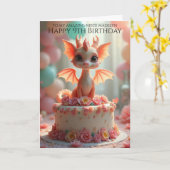 ピンクのドラゴンの姪の9歳の誕生日おめでとう カード (黄色い花)