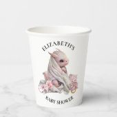 ピンクのドラゴンウォーターカラーベビーシャワー 紙コップ (裏面)