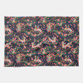 ピンクのドラゴンズとさくらんぼの花 キッチンタオル (横)