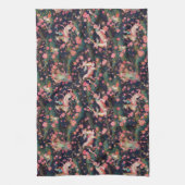 ピンクのドラゴンズとさくらんぼの花 キッチンタオル (縦)