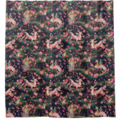 ピンクのドラゴンズとさくらんぼの花 シャワーカーテン (正面)