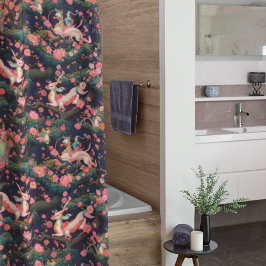 ピンクのドラゴンズとさくらんぼの花 シャワーカーテン