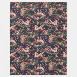 ピンクのドラゴンズとさくらんぼの花 フリースブランケット