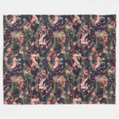 ピンクのドラゴンズとさくらんぼの花 フリースブランケット (正面(横))