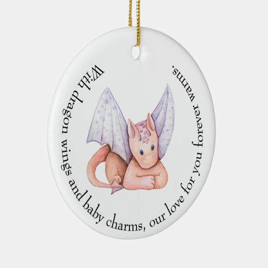 ピンクのドラゴンベビーシャワーオーナメント:永遠に愛された セラミックオーナメント (右)