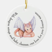 ピンクのドラゴンベビーシャワーオーナメント:永遠に愛された セラミックオーナメント (正面)