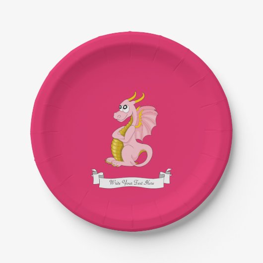 ピンクのドラゴン漫画 ペーパープレート (正面)