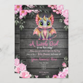 ピンクのドラゴン ベイビーシャワー 招待状, ラスティックスタイル 招待状 (正面/裏面)