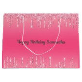 ピンクのドリッピンググリッターがあふれるガーリーでおしゃれなモダンなデザイン ラージペーパーバッグ (正面)