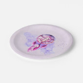 ピンクのドリームキャッチャーを紫色の水彩（ばちゃばちゃ）跳ねる ペーパープレート (アングル)