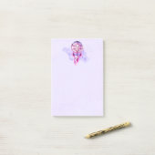 ピンクのドリームキャッチャーを紫色の水彩(ばちゃばちゃ)跳ねる ポストイット (デスク上)