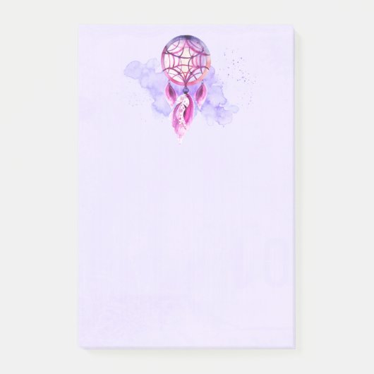 ピンクのドリームキャッチャーを紫色の水彩(ばちゃばちゃ)跳ねる ポストイット (正面)