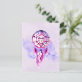 ピンクのドリームキャッチャーを紫色の水彩（ばちゃばちゃ）跳ねる ポストカード (スタンド正面)