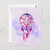 ピンクのドリームキャッチャーを紫色の水彩（ばちゃばちゃ）跳ねる ポストカード (正面/裏面)