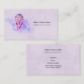 ピンクのドリームキャッチャーを紫色の水彩（ばちゃばちゃ）跳ねる 名刺 (正面/裏面)