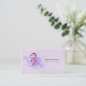 ピンクのドリームキャッチャーを紫色の水彩（ばちゃばちゃ）跳ねる 名刺 (スタンド正面)