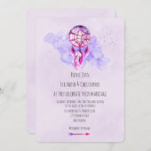 ピンクのドリームキャッチャー紫の水彩結婚式の招待 招待状 (正面/裏面)