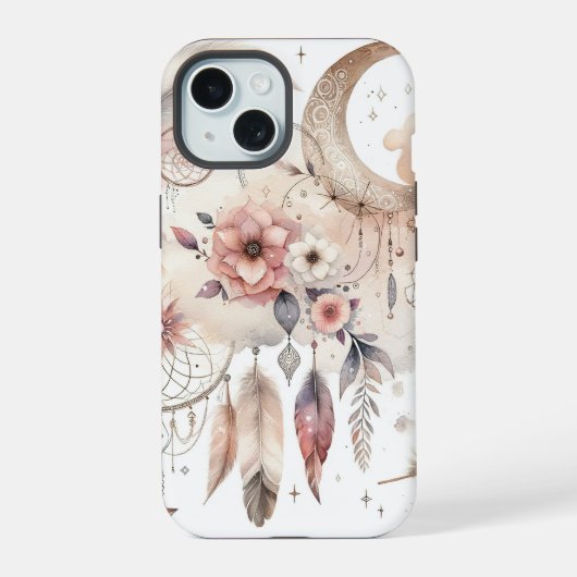 ピンクのドリームキャッチャー iPhone 15ケース (裏面)