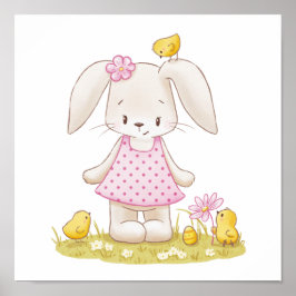 ピンクのドレスとかわいいのチックスのかわいいバニーガール ポスター