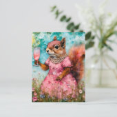 ピンクのドレスとドリンクを着たリス ポストカード (スタンド正面)