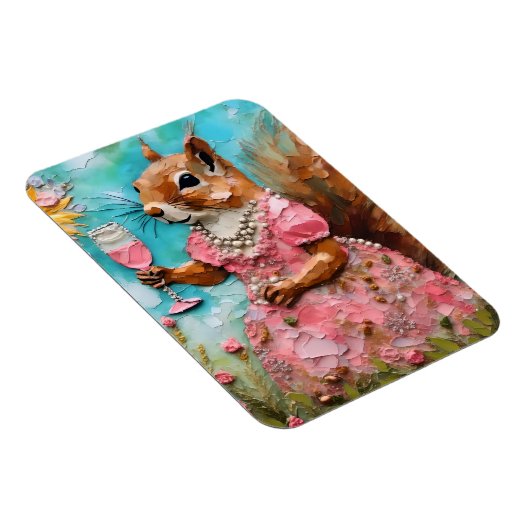 ピンクのドレスとドリンクを着たリス マグネット (右側)