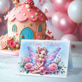 ピンクのドレスとバラの妖精の子供の誕生日 カード