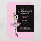 ピンクのドレスとポイントの靴を持つバレリナ 招待状 (正面/裏面)