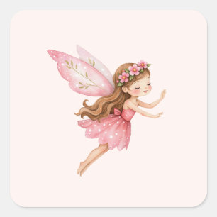 ピンクのドレスのふしぎな少女　かわいい スクエアシール