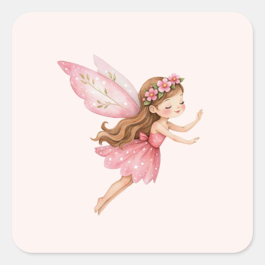 ピンクのドレスのふしぎな少女　かわいい スクエアシール (正面)