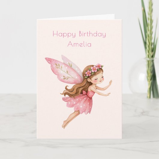 ピンクのドレスのふしぎな誕生日 かわいい妖精の女の子 カード (正面)
