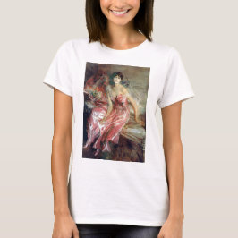 ピンクのドレスのエレガントな女性 (ジョヴァンニ・ボルディーニ作) Tシャツ