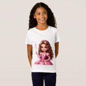 ピンクのドレスのチャーミングなプリンセス Tシャツ (正面フル)
