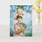 ピンクのドレスのビクトリア朝の女性 カード (黄色い花)