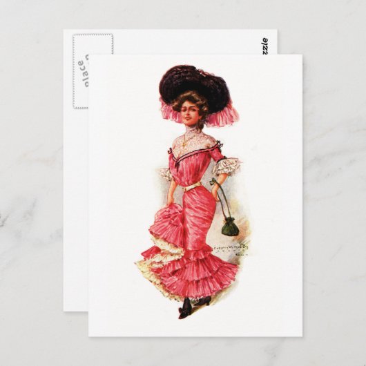 ピンクのドレスのビクトリア朝の女性 ポストカード (正面/裏面)