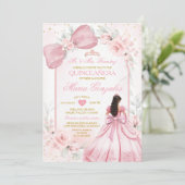 ピンクのドレスのプリンセス 結婚式用リボン 花柄 ケンカネーラ 招待状 (スタンド正面)