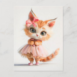ピンクのドレスの可愛い子猫 シーズンポストカード