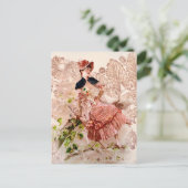 ピンクのドレスの素敵なヴィンテージレディ ポストカード (スタンド正面)