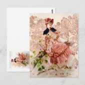 ピンクのドレスの素敵なヴィンテージレディ ポストカード (正面/裏面)