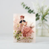 ピンクのドレスの素敵なヴィンテージレディ ポストカード (スタンド正面)