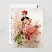 ピンクのドレスの素敵なヴィンテージレディ ポストカード (正面/裏面)