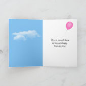 ピンクのドレスの誕生日マウスが雲のブランコで遊ぶ カード (内部)